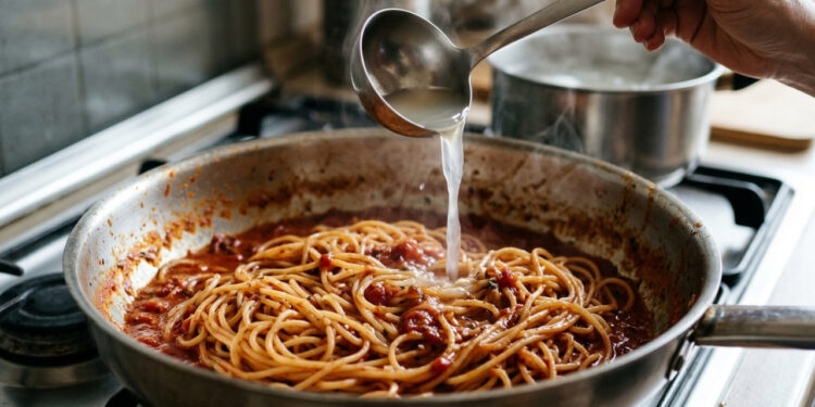 Cozinheiros italianos concordam: “O macarrão deve sair da água 2 minutos antes do tempo da embalagem e terminar de cozinhar no molho, com uma concha da água do cozimento”