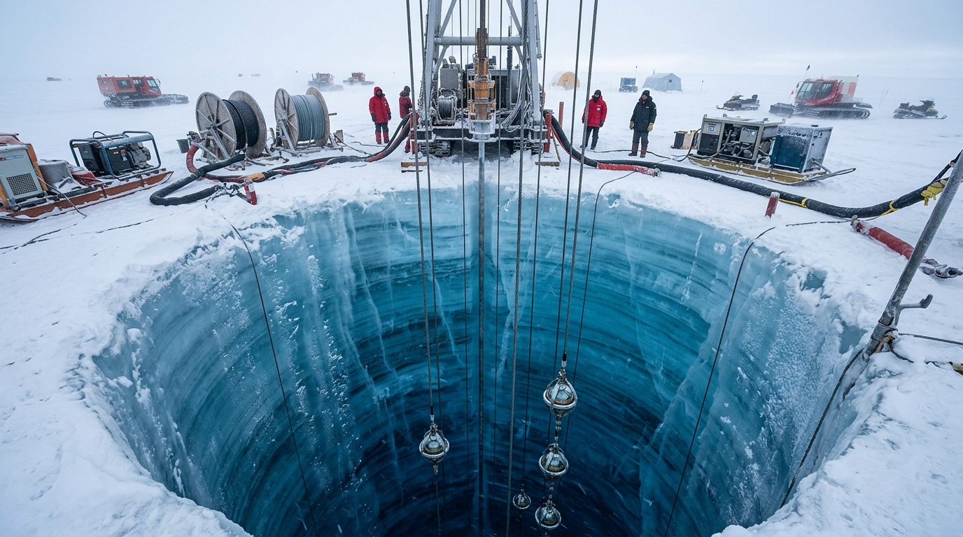 O telescópio feito de gelo: um cubo de 1 quilômetro enterrado na Antártida, com mais de 5 mil sensores, rendeu o Nobel de Física 2026 a Francis Halzen e caça partículas que atravessam o seu corpo aos trilhões a cada segundo
