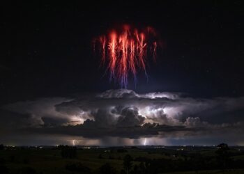 Os “duendes vermelhos” que apareceram mais de 100 vezes no céu do Rio Grande do Sul: o raio que sobe em vez de cair, dura milésimos de segundo e só foi fotografado pela primeira vez em 1989