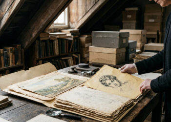 Pesquisador entra em um sótão esquecido de Oxford e encontra quase 80 pinturas e desenhos desconhecidos de uma escritora famosa, incluindo seu único autorretrato conhecido