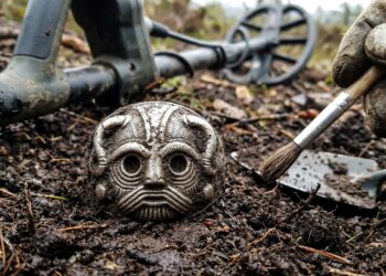 Ele achou que tinha encontrado o bocal de uma lâmpada quebrada, mas o detector de metais revelou uma peça histórica de mais de 1.000 anos