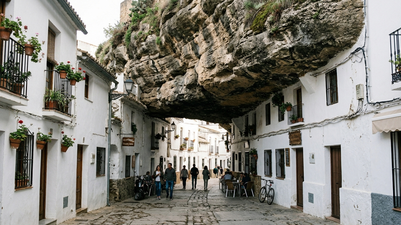 A cidade espanhola onde as casas foram construídas embaixo de uma rocha gigante que serve de teto para ruas inteiras