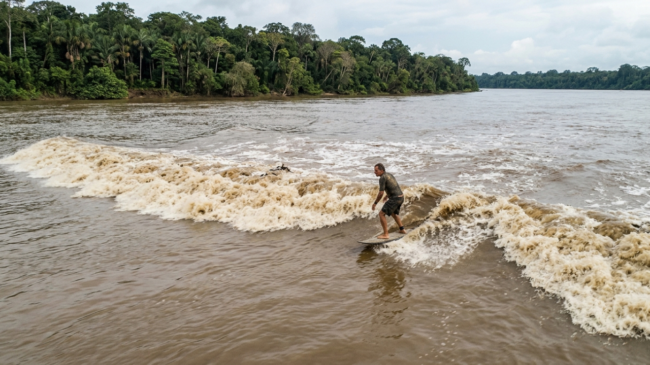 Pororoca: a onda que sobe o rio contra a correnteza na Amazônia e vira atração para surfistas