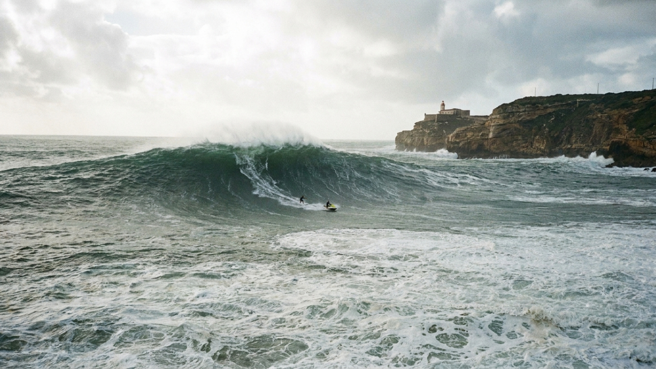 Uma fenda submarina de aproximadamente 200 quilômetros transforma a costa de uma pequena cidade portuguesa em palco de ondas gigantes que atraem surfistas do mundo inteiro