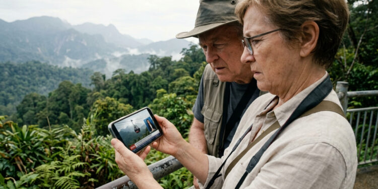 Casal de turistas viaja mais de 320 quilômetros por teleférico na Malásia e descobre que atração, repórter e visitantes foram criados por IA