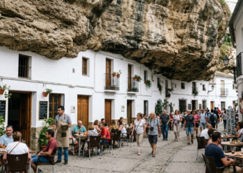 Na cidade espanhola onde casas desaparecem sob enormes blocos de rocha, antigas moradias escavadas viraram bares, restaurantes e ruas turísticas