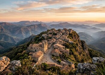 Vista panorâmica de São Thomé das Letras no alto da serra, com construções de pedra e montanhas de Minas Gerais ao fundo. - (Imagem gerada por inteligência artificial-ChatGPT/Olhar Digital)