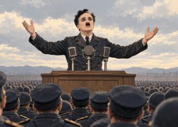 O discurso final de O Grande Ditador, de 1940, pede mais humanidade do que máquinas, e a frase famosa nasceu dele