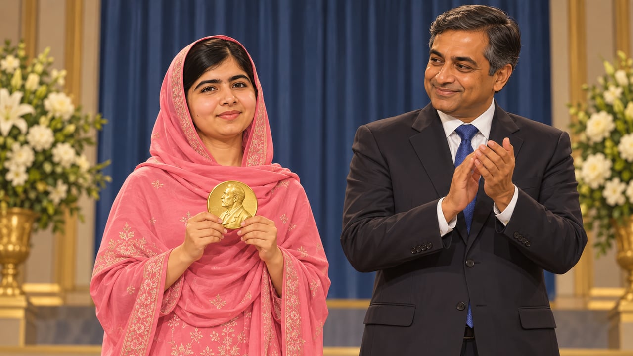 Aos 17 anos, Malala dividiu o Nobel da Paz de 2014 com o indiano Kailash Satyarthi, em defesa da educação de todas as crianças