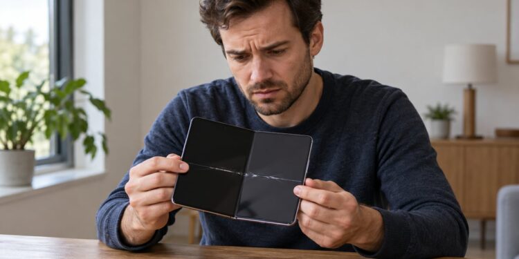 Algumas unidades do iPhone Duo apresentaram trincas horizontais na dobra da tela interna logo nos primeiros dias de uso