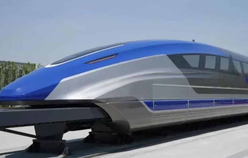 Trem chinês que usa supercondutores e levitação magnética (MagLev) para eliminar o atrito com os trilhos e atingir alta velocidade
