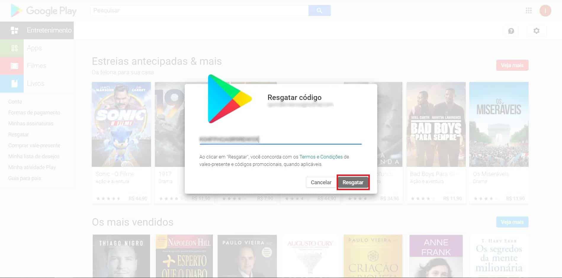 GooglePlay: resgatar mais de um código e usar valor pra comprar  armazenamento.