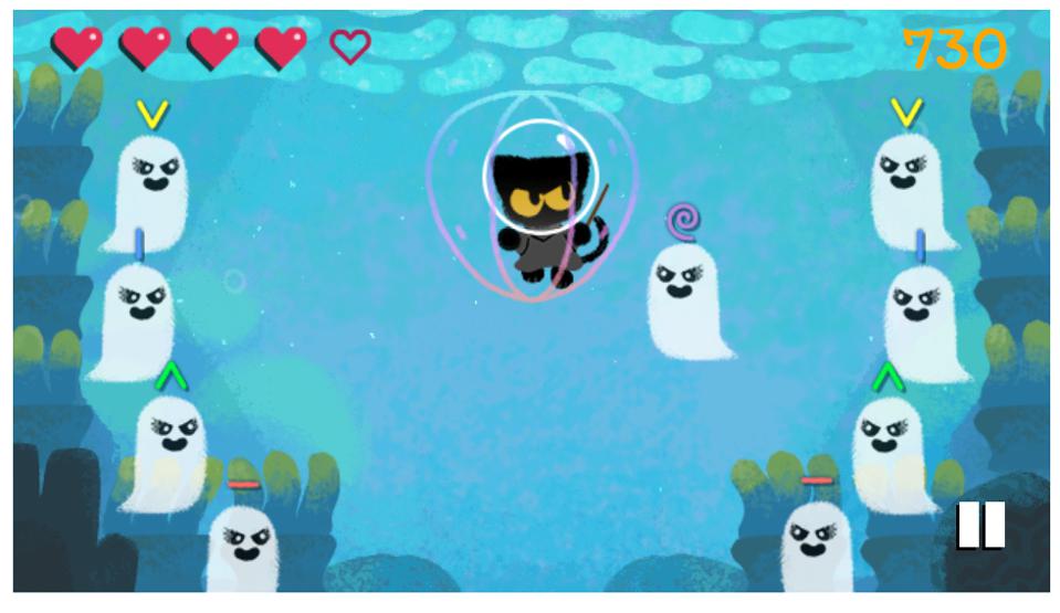 gatinho vs fantasminhas (jogos do Google- halloween 2016) 