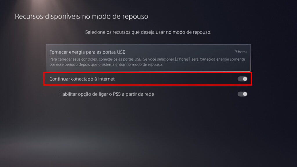 Configuração modo de repouso - PlayStation 5