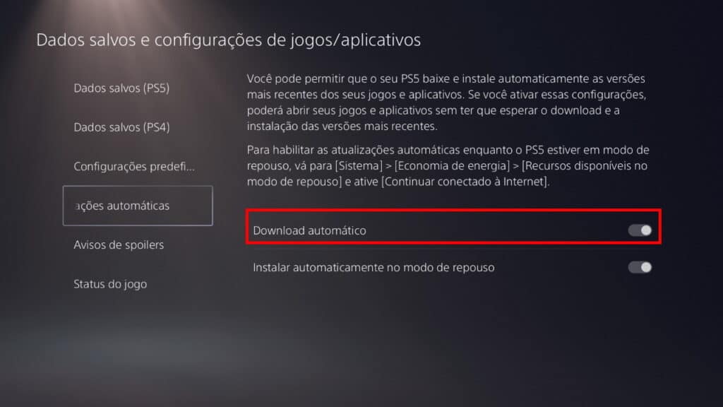 Configuração modo de repouso 2 - PlayStation 5