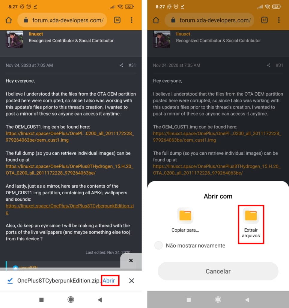 Como baixar os papéis do Cyberpunk 2077 no Android - Passo 2
