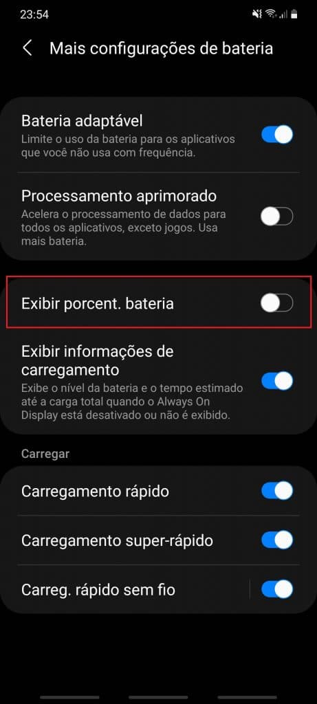 configurações de um celular