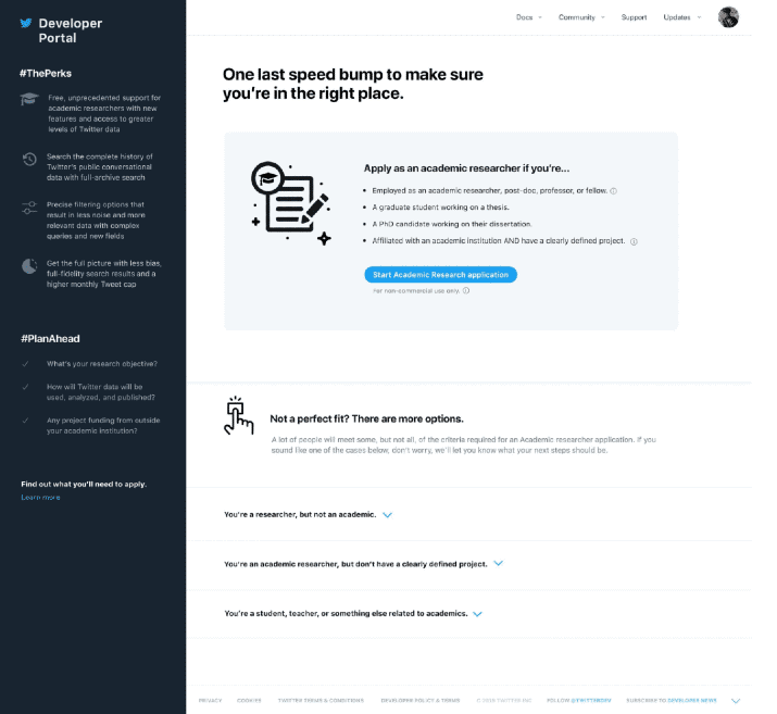 twitter api pesquisadores acadêmicos