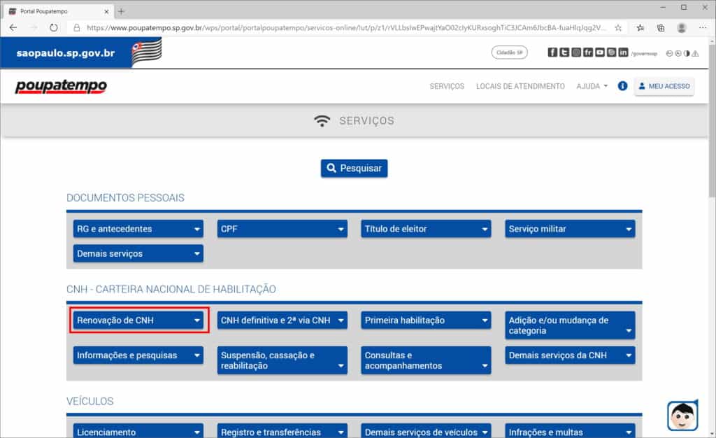 Como renovar a CNH pelo site do Poupatempo - Passo 1