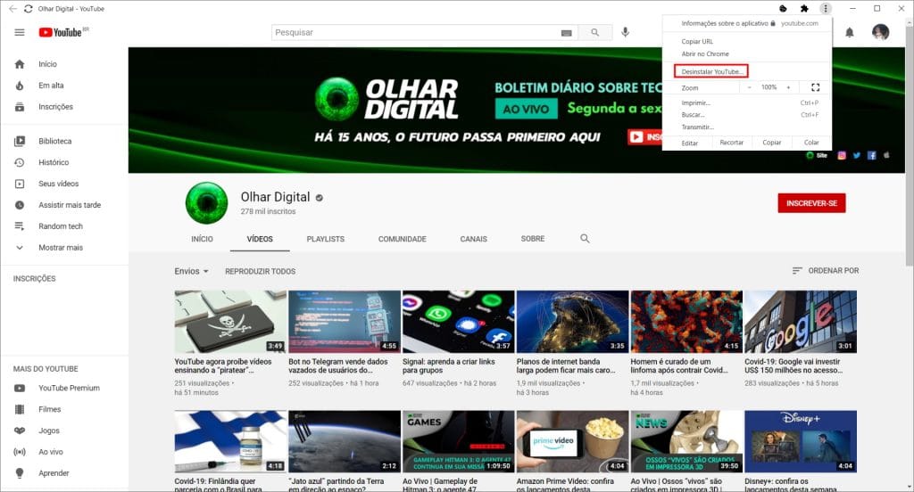 Como instalar o PWA do YouTube no PC - Passo 6