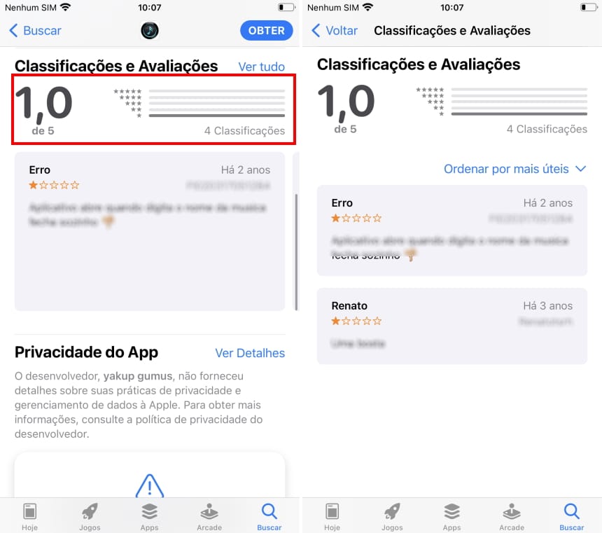 App com notas baixas