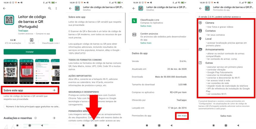 Lista de permissões dos apps