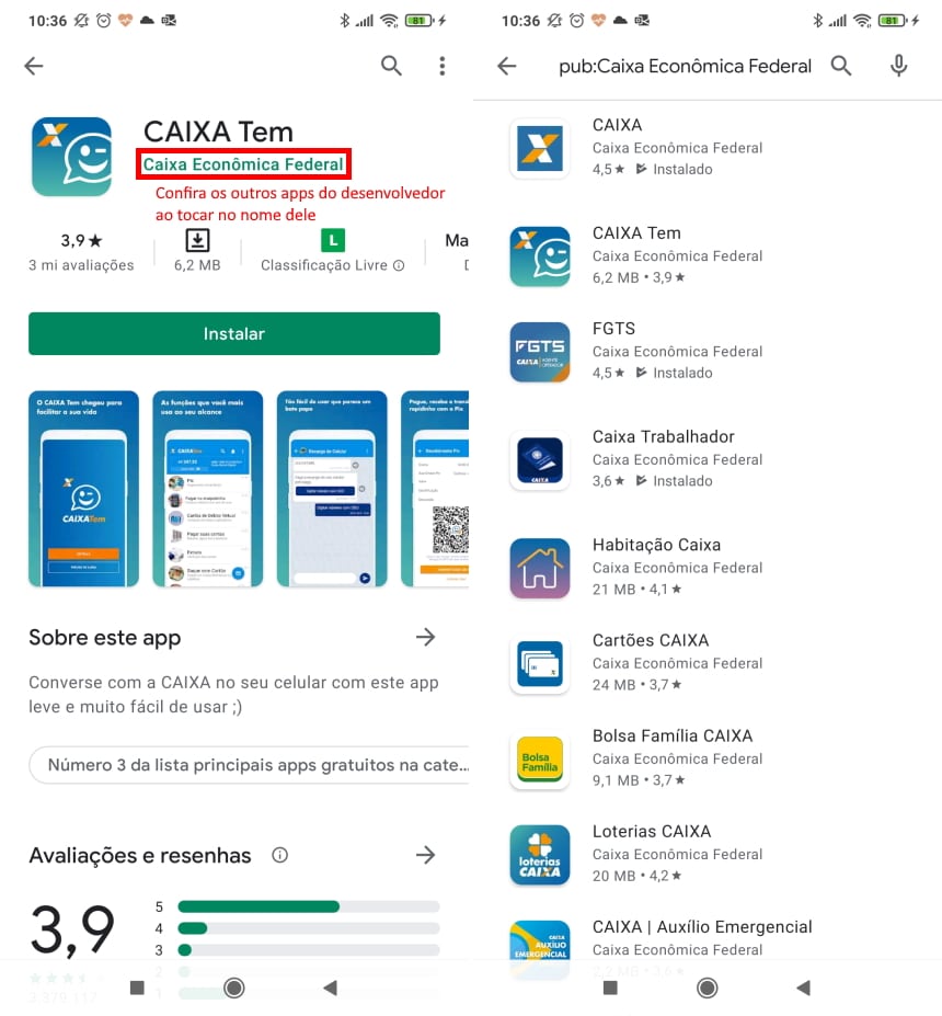 Lista de apps do desenvolvedor