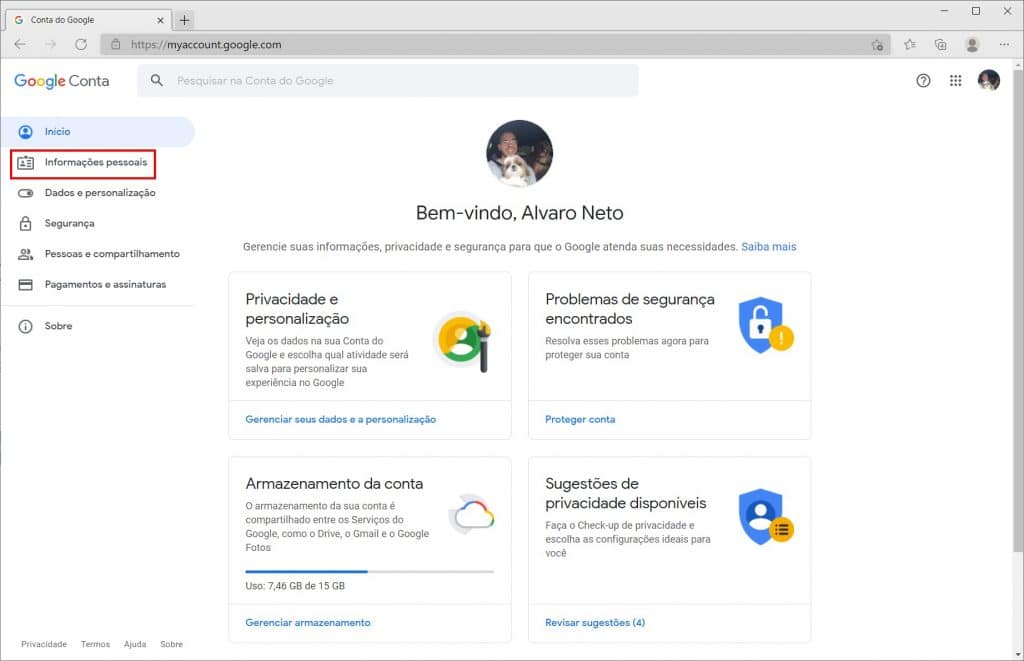 Como mudar o seu nome no Google Meet - Passo 1