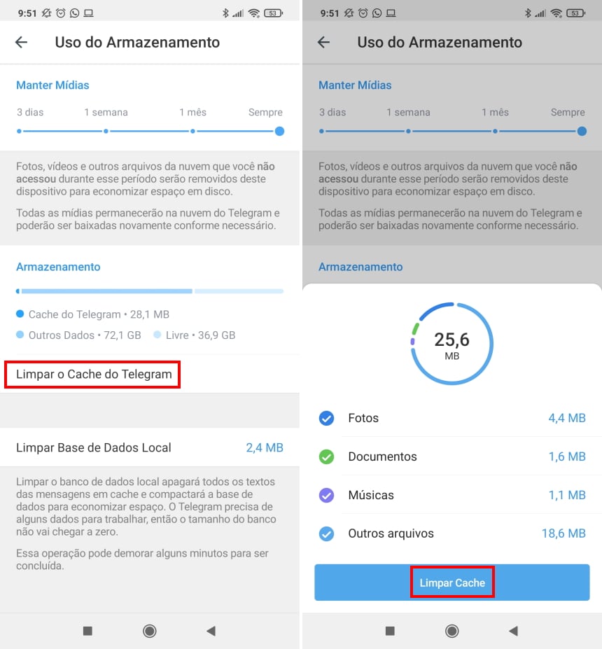 Cómo hacer que Telegram ocupe menos espacio en su teléfono - Paso 4