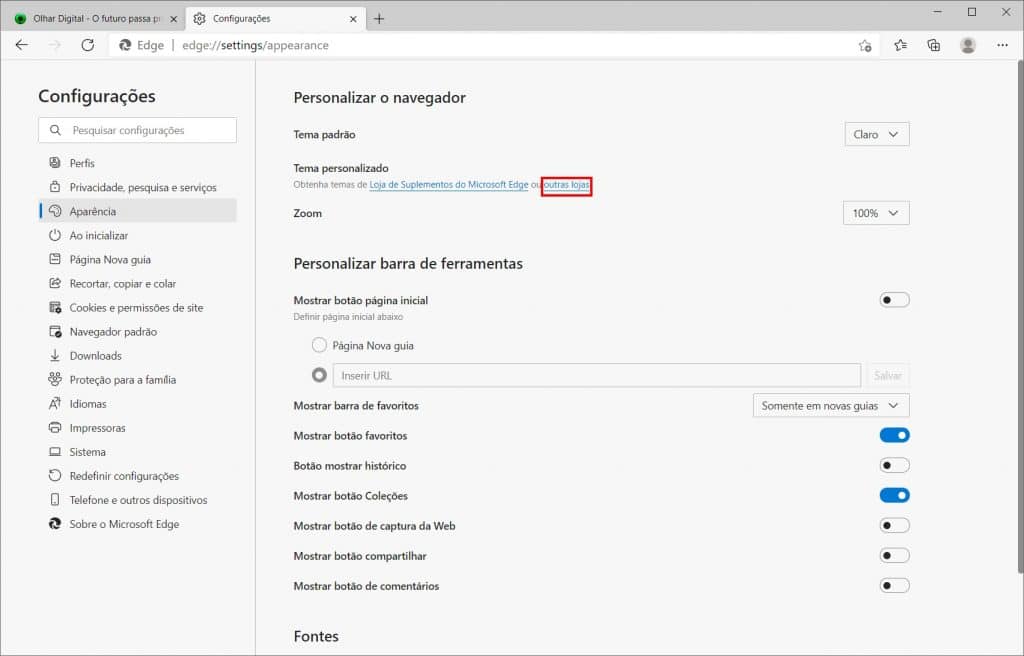 Como instalar um tema do Chrome no Microsoft Edge - Passo 4