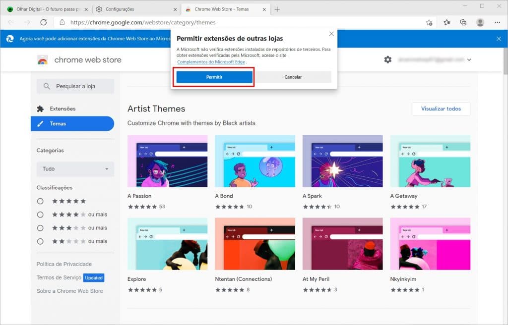 Como instalar um tema do Chrome no Microsoft Edge - Passo 6