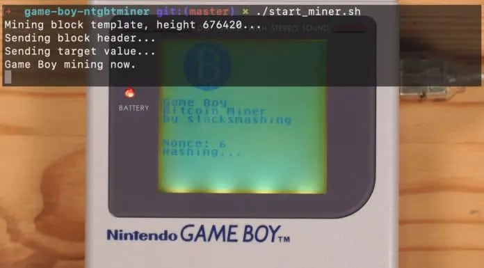 Game Boy minera Bitcoin e tem rendimento de US $ 2 a cada 100 mil anos. Imagem: Youtube/Reprodução