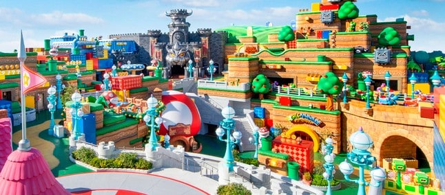Visão panorâmica do Super Nintendo World, atração dos parques da Universal no Japão. Imagem: Nintendo/Divulgação