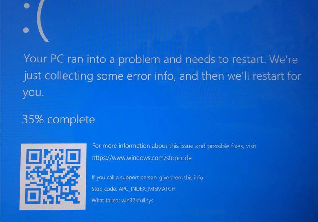Imagem de erro exibida em um computador com um bug que derrubava o Windows 10 quando você tentava fazer qualquer impressão. Imagem: Reddit/Reprodução
