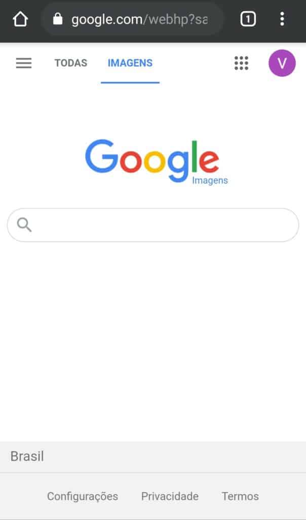 Tela do Google Imagens para busca pelo celular