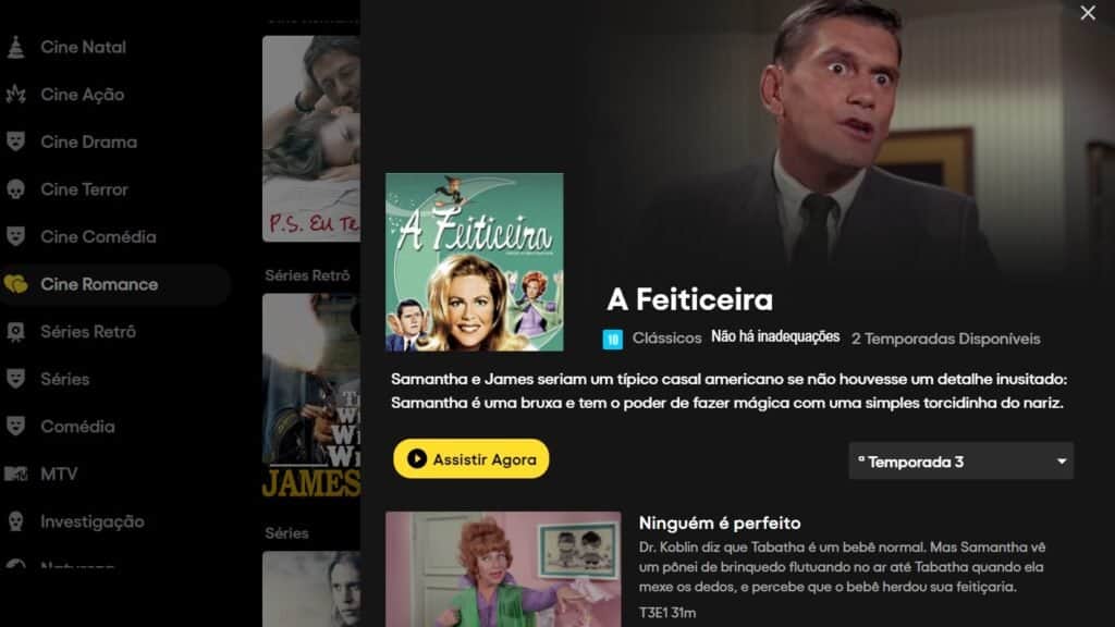 tela do pluto tv, site de filmes grátis