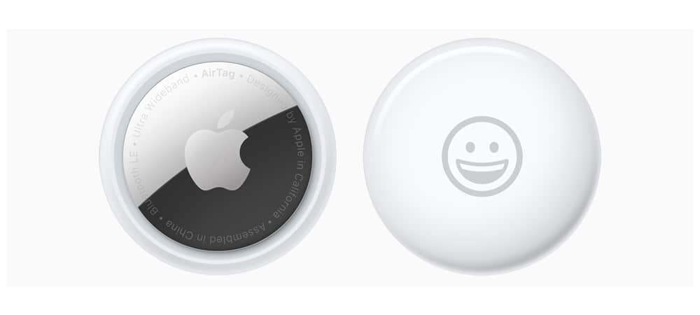 Frente e verso de uma AirTag. Imagem: Apple