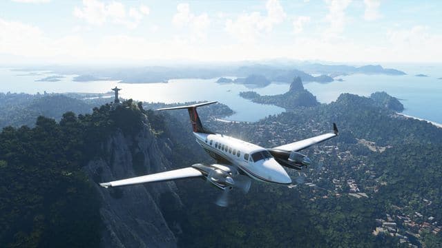 Avião passa pelo Rio de Janeiro em 'Microsoft Flight Simulator'. Imagem: Microsoft/Divulgação