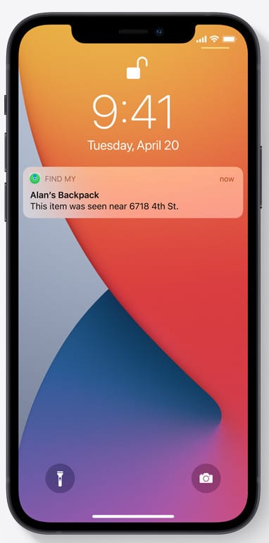 iPhone alertando que uma AirTag foi encontrada. Imagem: Apple