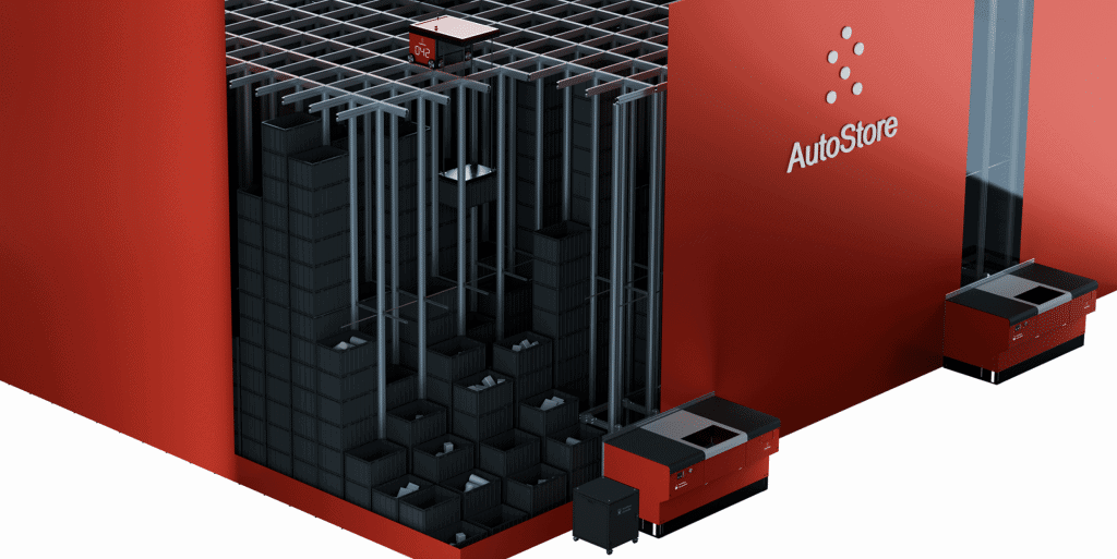 Imagem ilustra como funciona o sistema de armazenamento inteligente via robôs da AutoStore