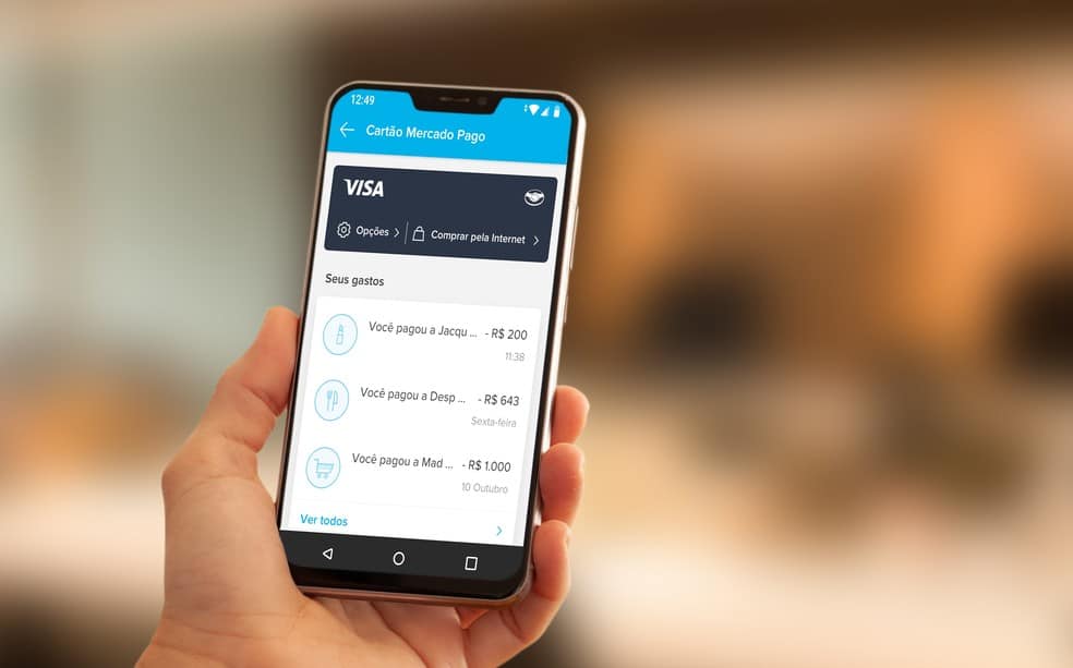 Aplicativo Mercado Pago aberto em um smartphone