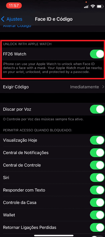 Desbloqueando a opção