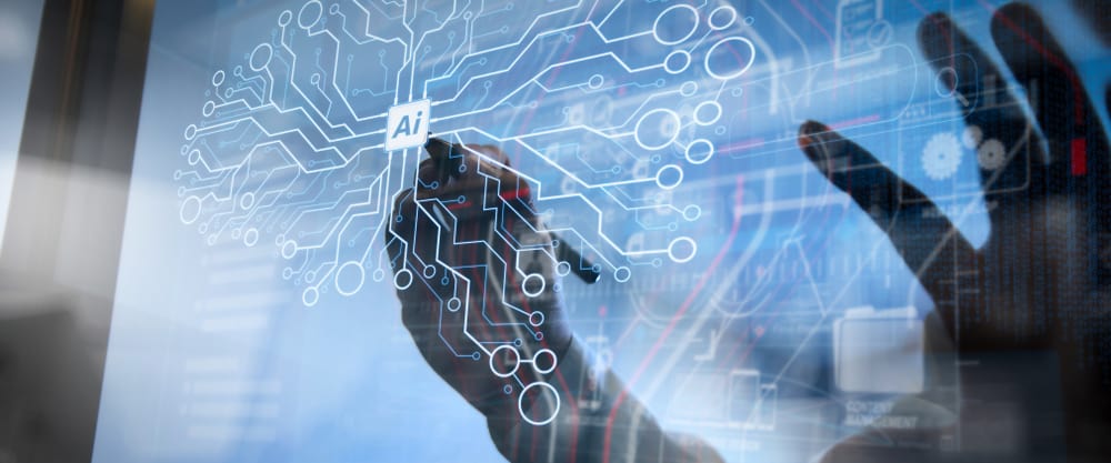 Ilustração mostra uma mão próxima a um chip de inteligência artificial