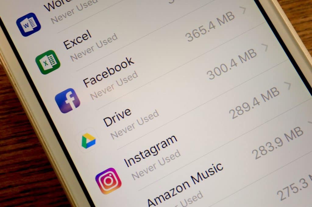 Armazenamento de memória ocupados pelos apps do iPhone