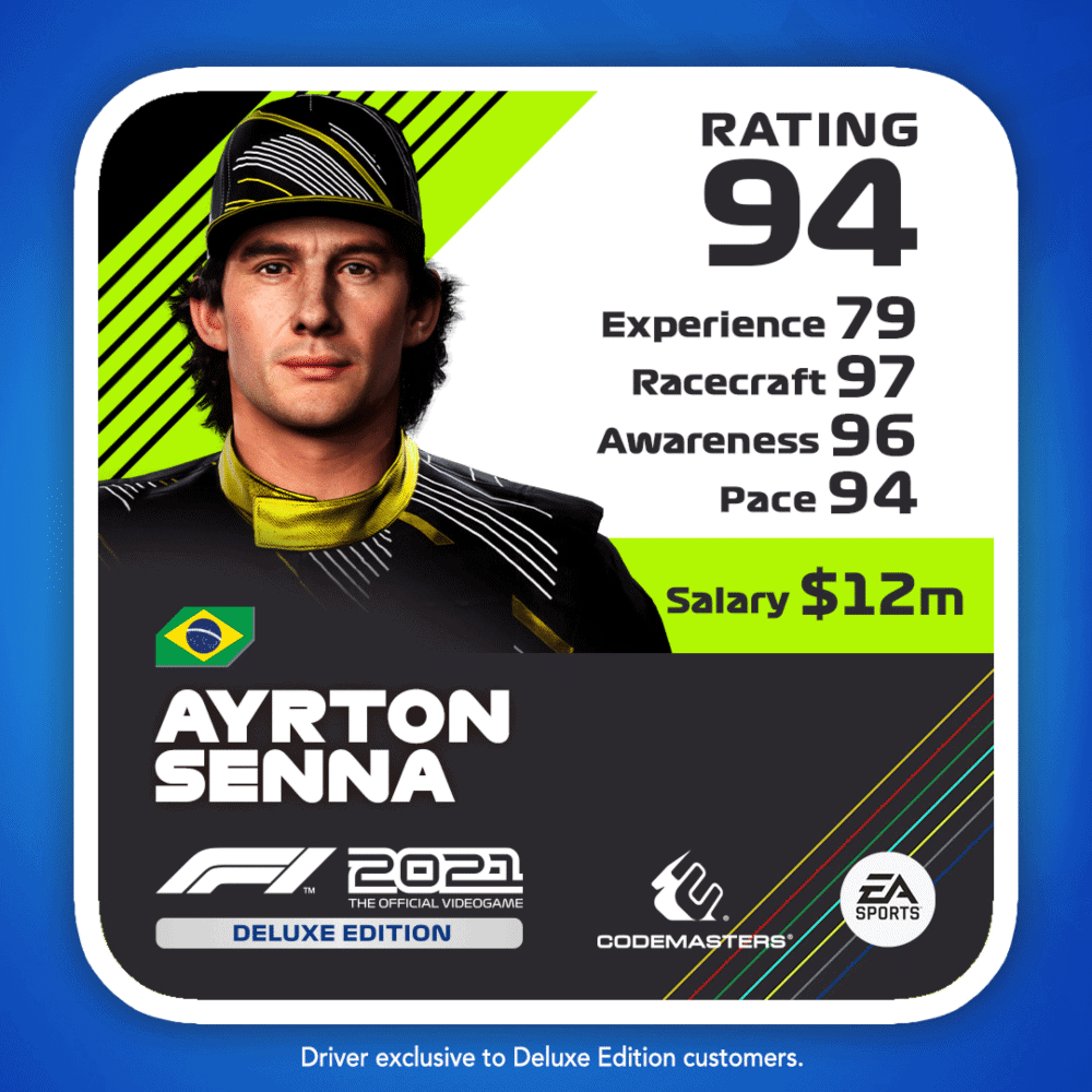 Card com as informações de Ayrton Senna no jogo