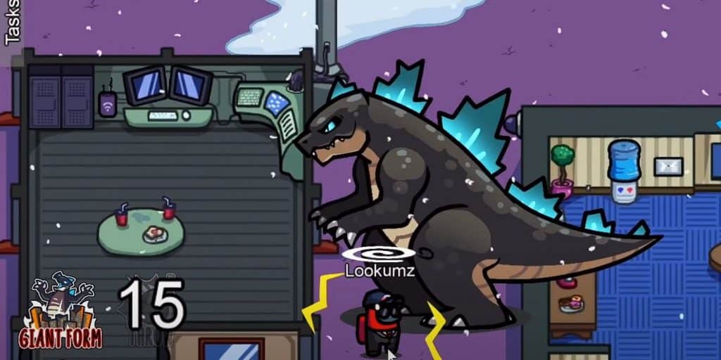 Godzilla no modo 'Godzilla vs Kong' em Among Us. Imagem: Reprodução