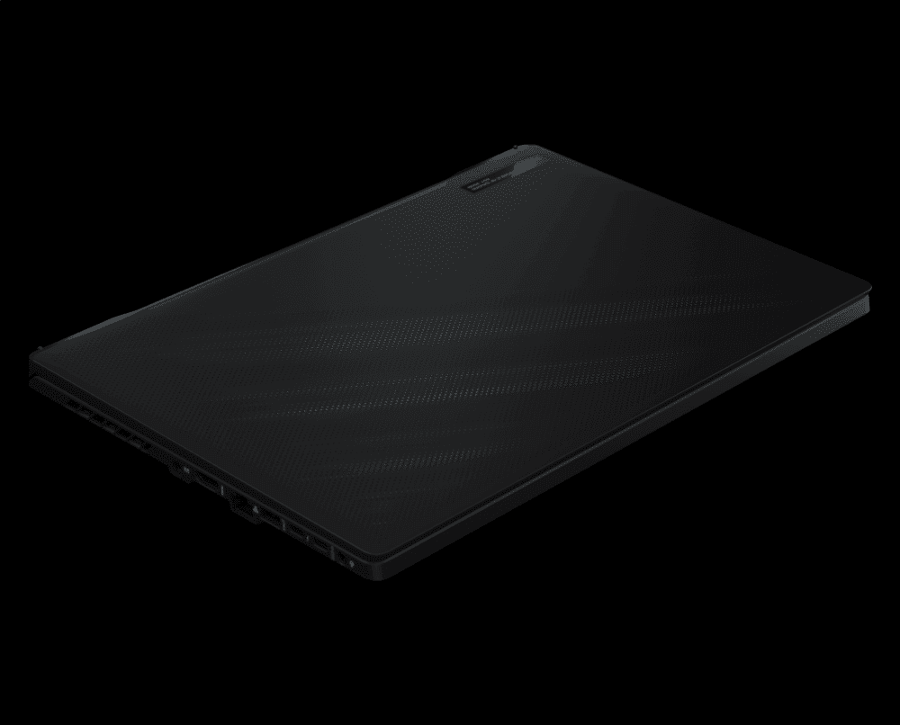 Imagem mostra o notebook Zephyrus M16, da Asus, fechado e com o fundo preto.