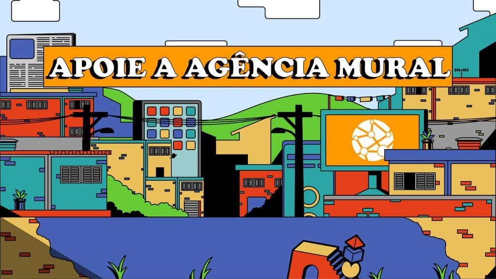 Ilustração mostra prédios no meio da cidade e também um jornal e um computador. No centro é possível ler a frase: Apoio a Agência Mural, uma iniciativa que fez parte da comunidade de acelerados pelo programa do Facebook