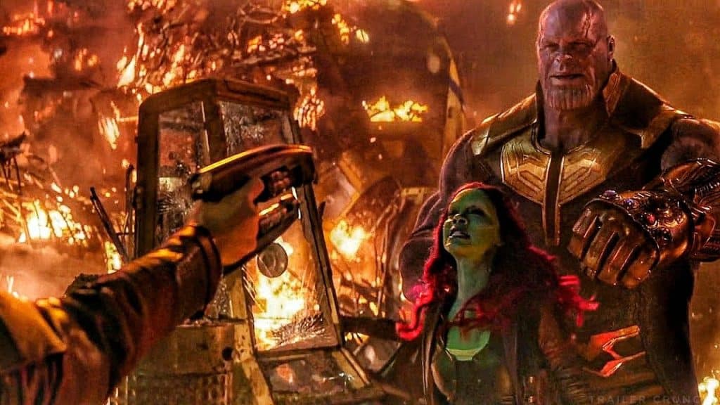 Ao ser raptada por Thanis, Gamora diz que ama Peter Quill. Imagem: Marvel Studios/Divulgação