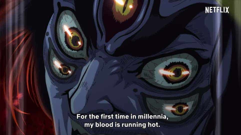 Representação zangada de Shiva no trailer do anime 'Record Of Ragnarok' não agradou fãs indianos. Imagem: Netflix/Reprodução
